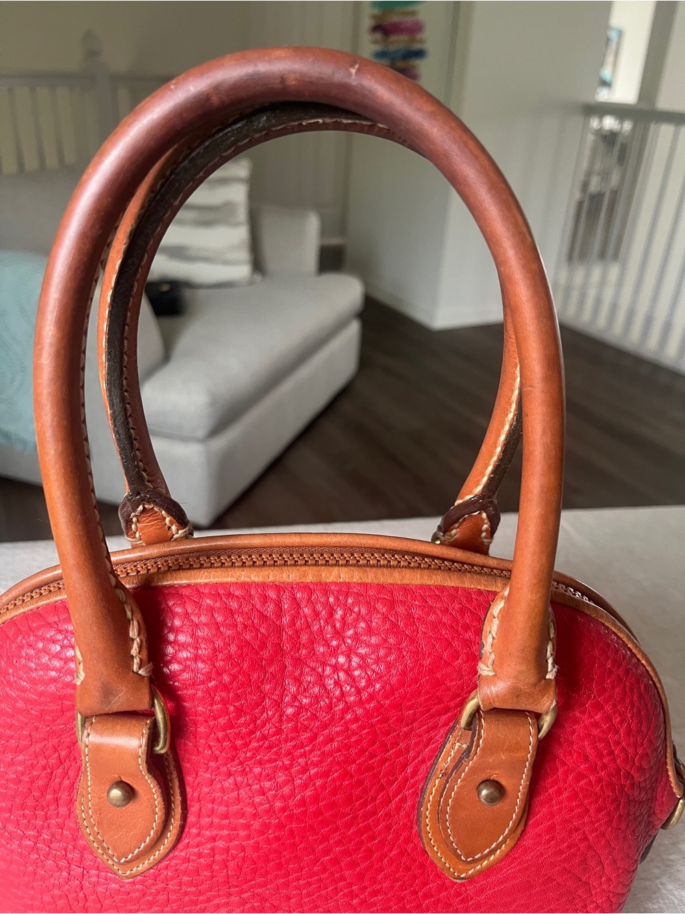 Vintage Dooney & Bourke Red Pebbled Leather Dome Satchel MADE IN THE USA, - Picture 3 of 13